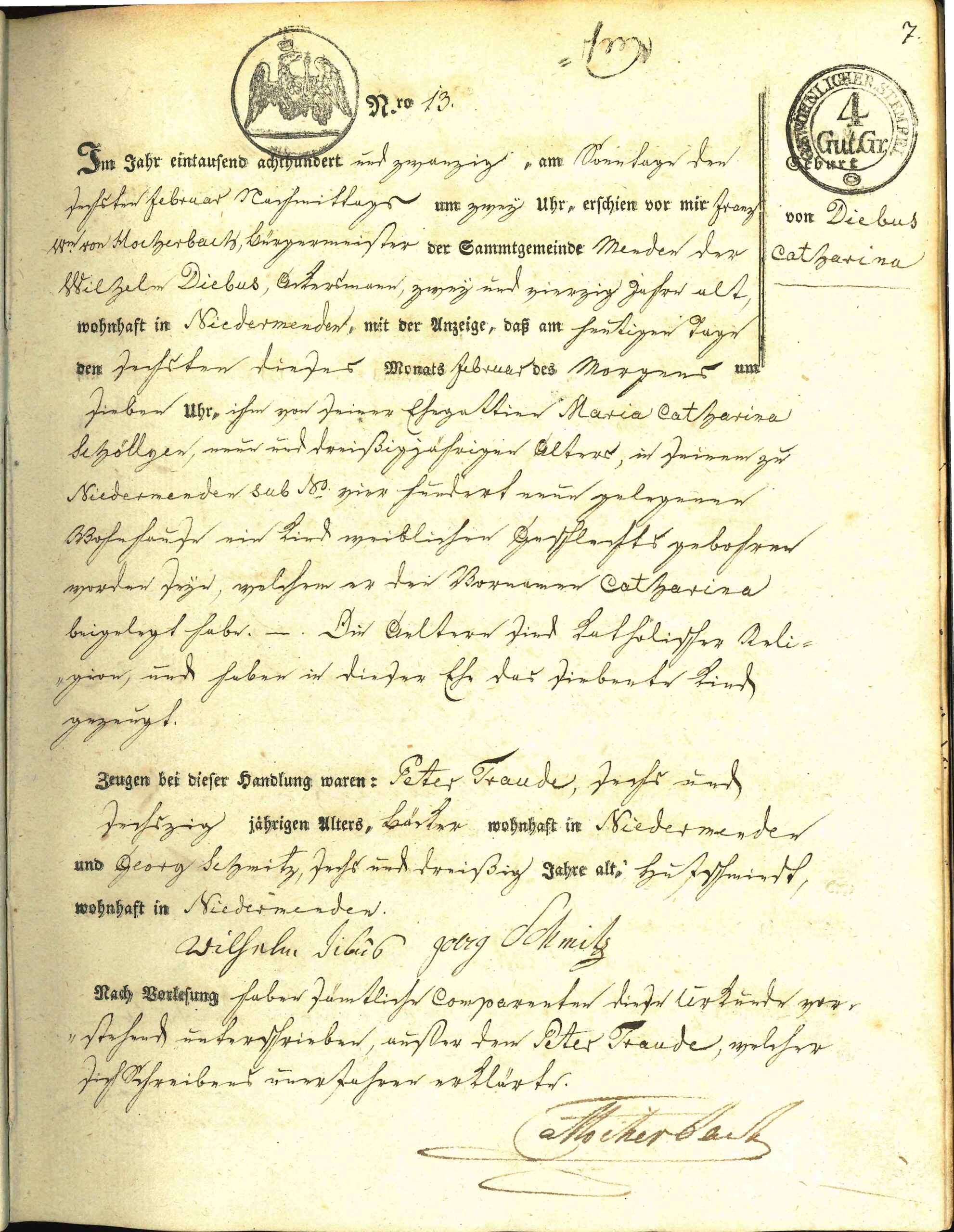 Geburtsurkunde vom 6. Februar 1820